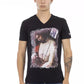 Sleek V-Neck Tee with Edgy Front Print