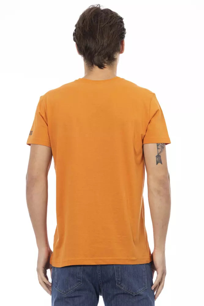 Vibrant Orange V-Neck Tee with Sleek Print