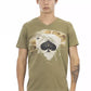 Vibrant Green V-Neck Tee with Stylish Print