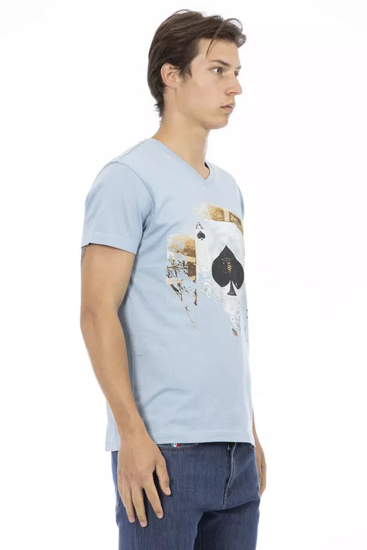 Elegant Light Blue V-Neck Tee with Front Print