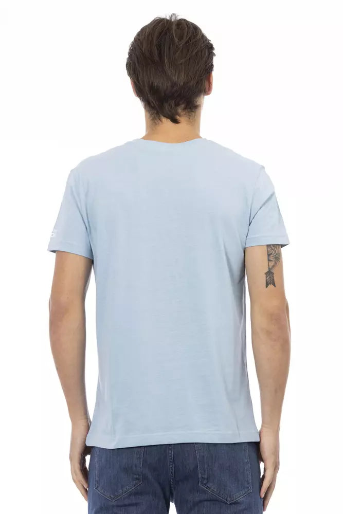 Elegant Light Blue V-Neck Tee with Front Print