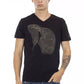 V-Neck Black Tee with Chic Front Print
