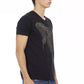 V-Neck Black Tee with Chic Front Print
