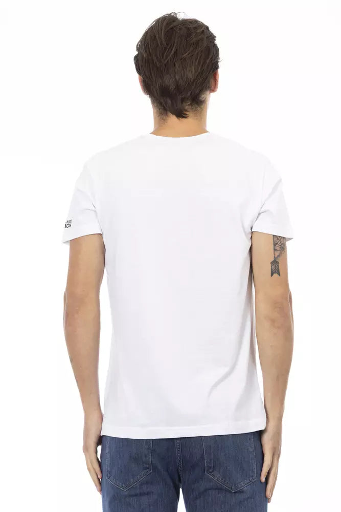 Elegant White V-Neck Tee with Sleek Print