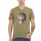 Elegant V-Neck Tee with Chic Front Print