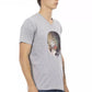 V-Neck Front Print Short Sleeve Tee - Elegant Gray