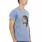 Chic Light Blue V-Neck Tee with Front Print