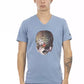 Chic Light Blue V-Neck Tee with Front Print