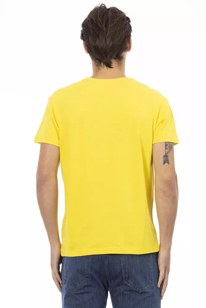 Vibrant Yellow V-Neck Tee with Chest Print