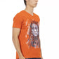 Elegant V-Neck Tee with Vibrant Front Print