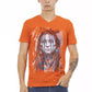 Elegant V-Neck Tee with Vibrant Front Print