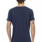 Chic Blue V-Neck Tee with Bold Front Print
