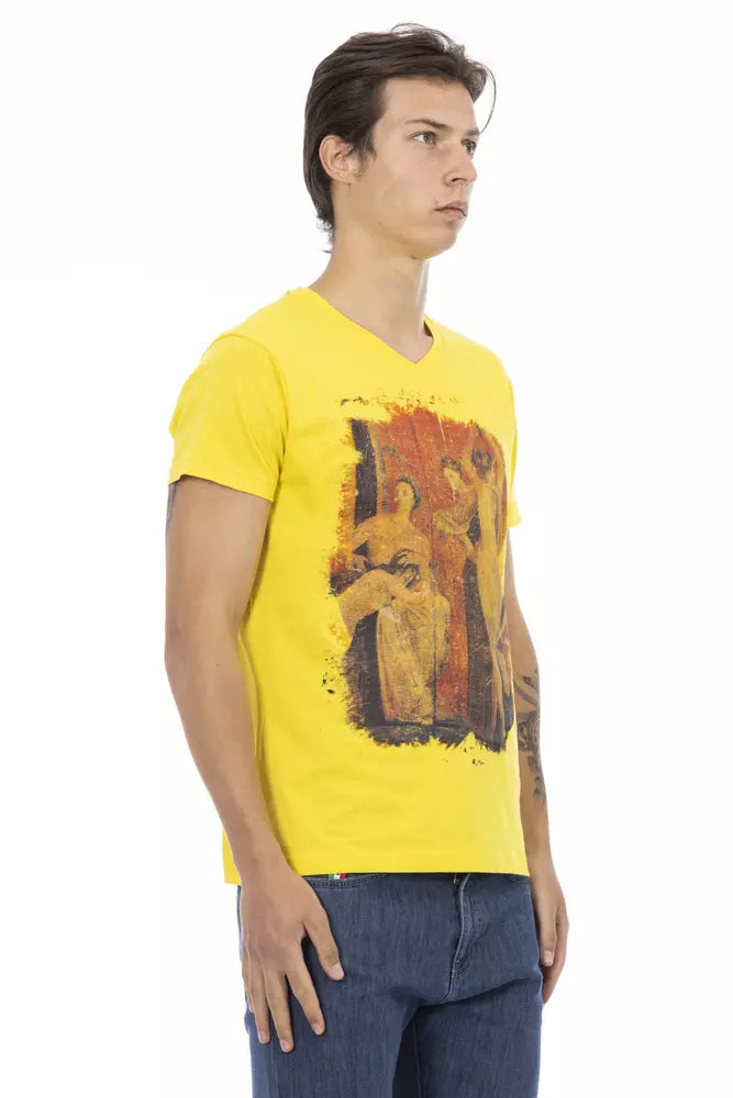 Sunshine Yellow V-Neck Tee with Graphic Charm