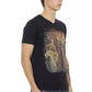 Chic V-Neck Tee with Artistic Front Print