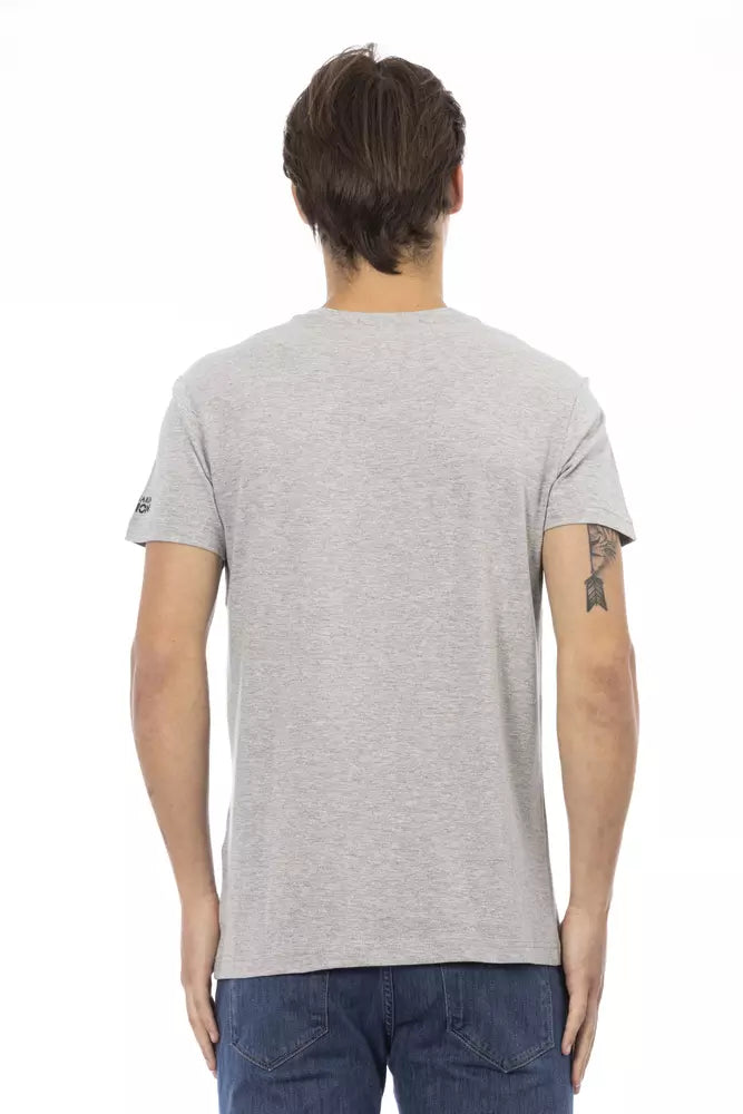 Elegant Gray V-neck Tee with Front Print