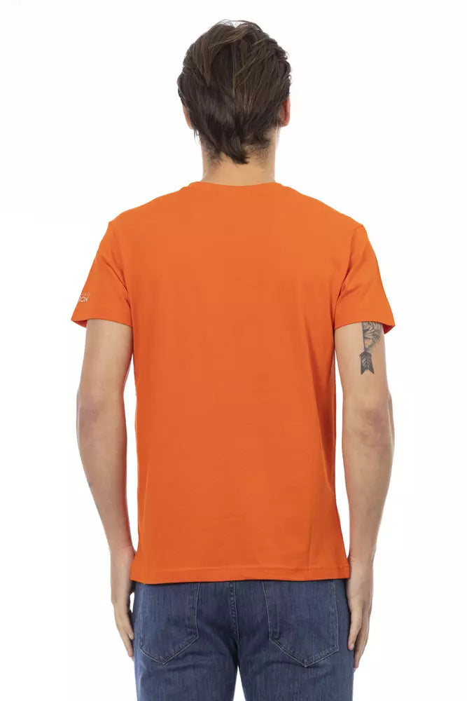 Orange V-Neck Tee with Graphic Charm