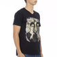 Elegant V-Neck Tee with Chic Front Print