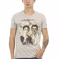 Chic Beige V-Neck Tee With Front Print
