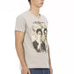 Chic Beige V-Neck Tee With Front Print
