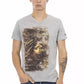Chic Gray V-Neck Tee with Stylish Front Print