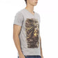 Chic Gray V-Neck Tee with Stylish Front Print
