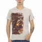 Beige V-Neck Tee with Chic Front Print
