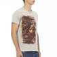Beige V-Neck Tee with Chic Front Print