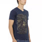 V-Neck Short Sleeve Stylish Blue Tee
