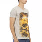 Beige V-Neck Tee with Elegant Front Print