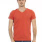 Vibrant Orange V-Neck Tee with Chest Print