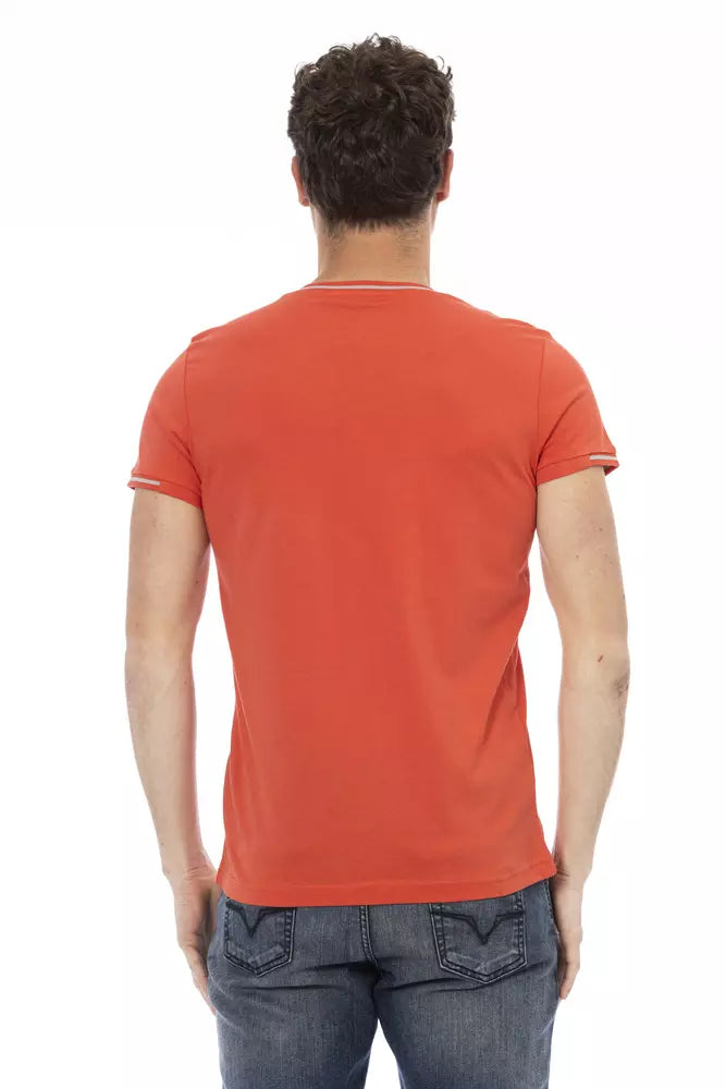 Vibrant Orange V-Neck Tee with Chest Print