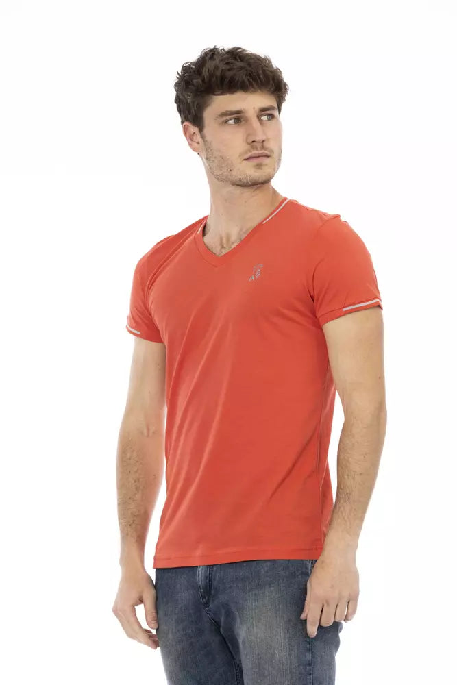 Vibrant Orange V-Neck Tee with Chest Print