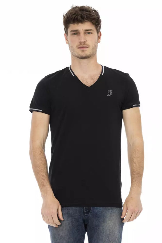 Sleek V-Neck Tee with Chest Print