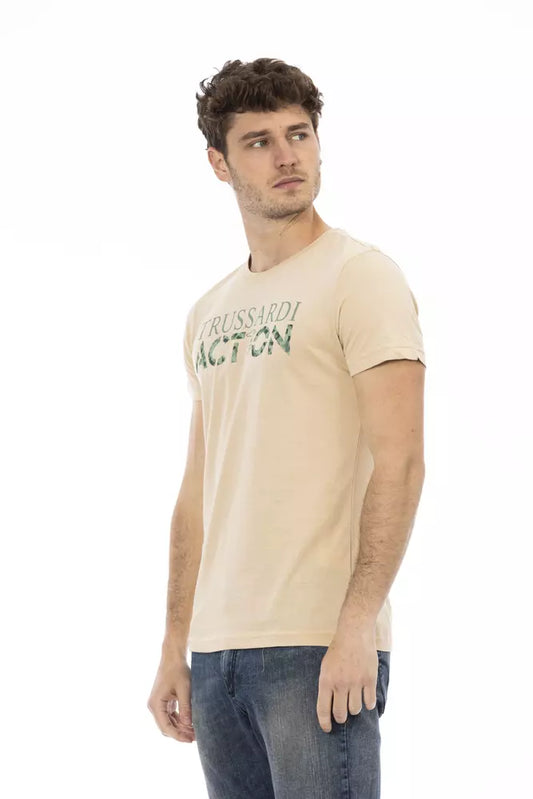 Elegant Beige Short Sleeve Round Neck Tee