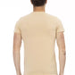 Elegant Beige Round Neck Tee with Chic Print