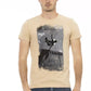 Elegant Beige Round Neck Tee with Chic Print