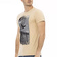 Elegant Beige Round Neck Tee with Chic Print