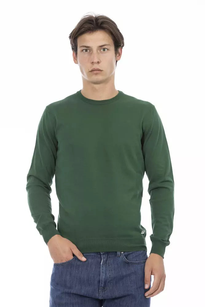 Elegant Green Cotton Crew Neck Sweater