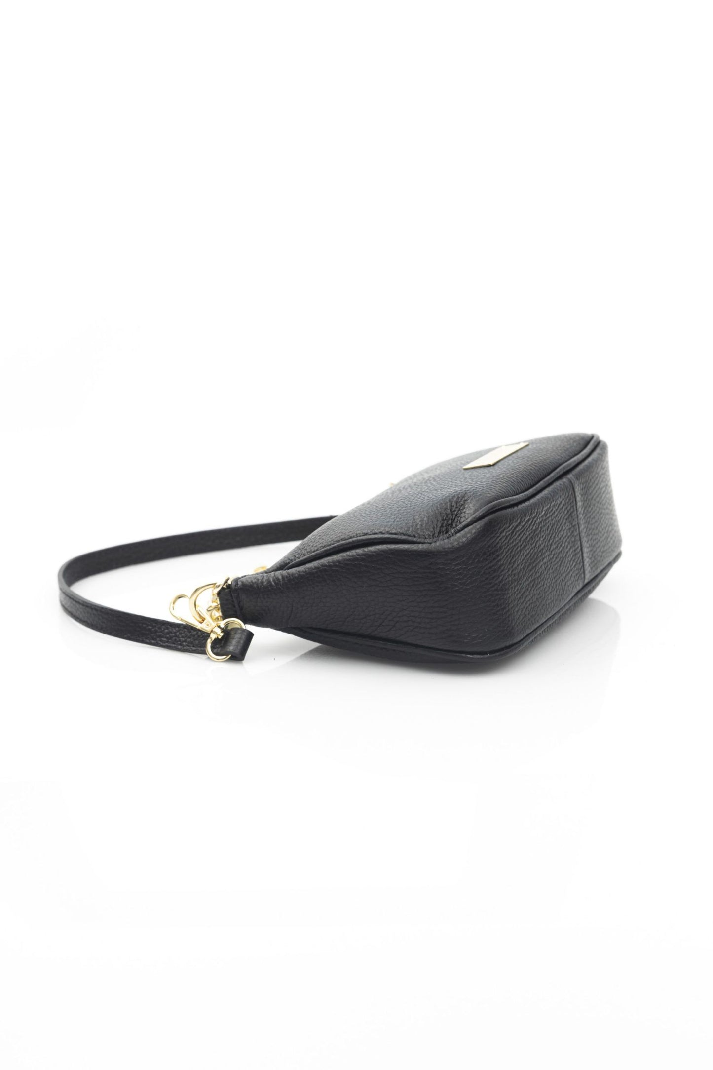 Chic Black Leather Shoulder Bag with Golden Accents