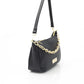Chic Black Leather Shoulder Bag with Golden Accents