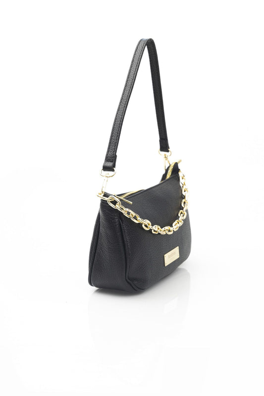 Chic Black Leather Shoulder Bag with Golden Accents