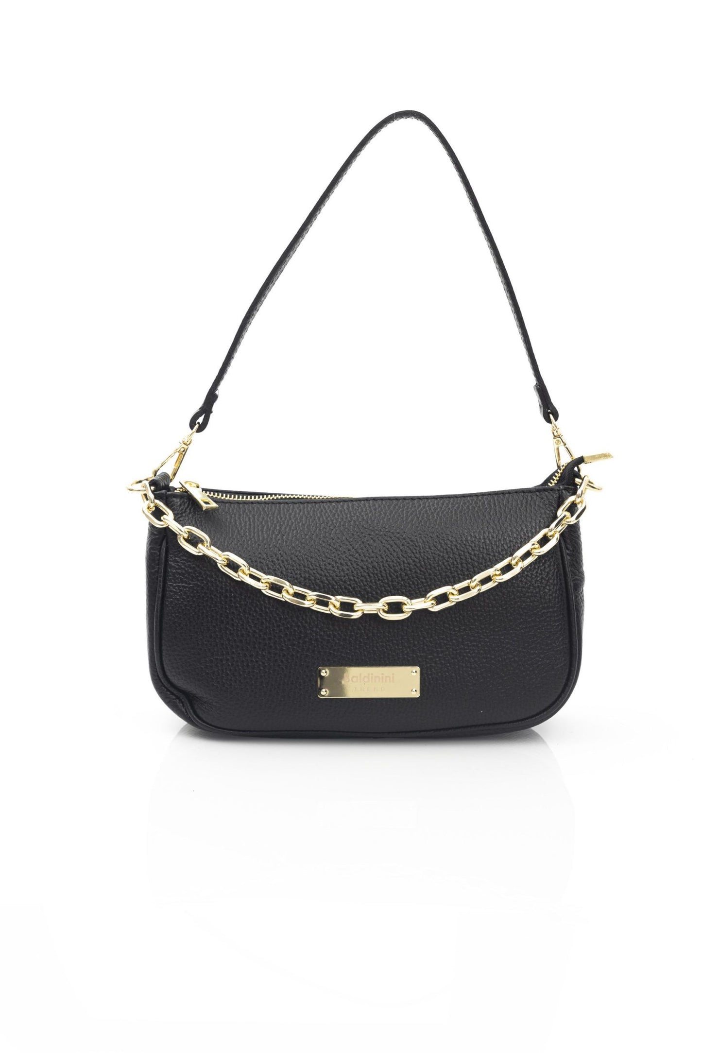 Chic Black Leather Shoulder Bag with Golden Accents