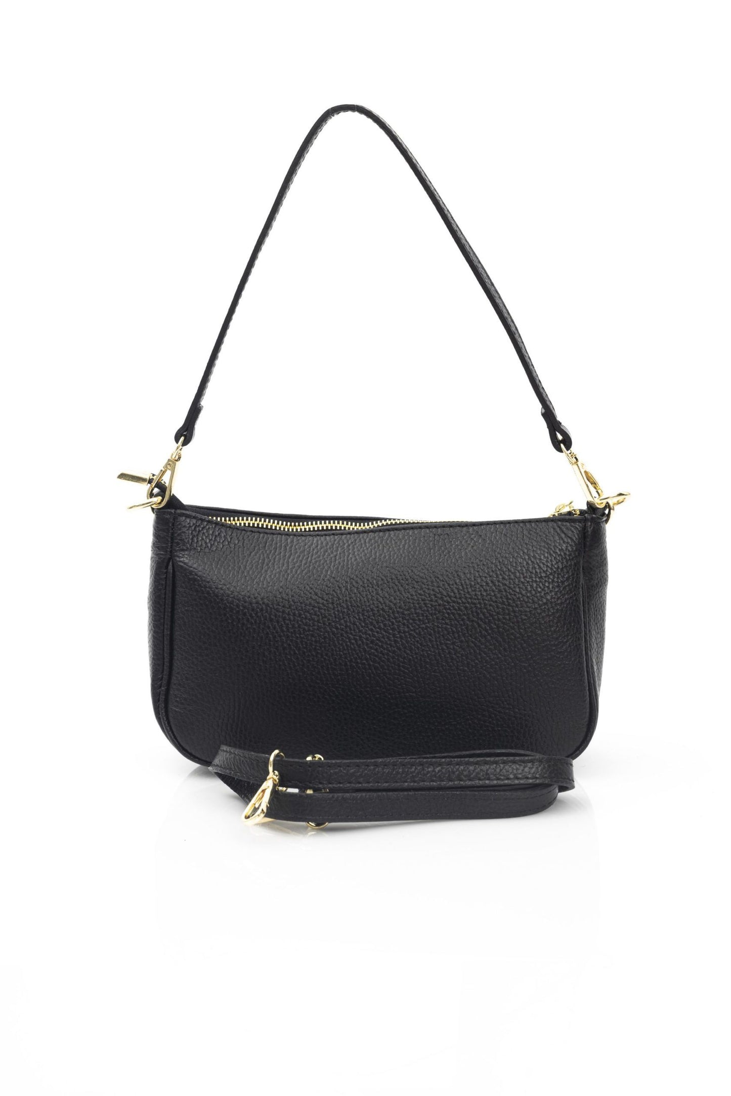 Chic Black Leather Shoulder Bag with Golden Accents