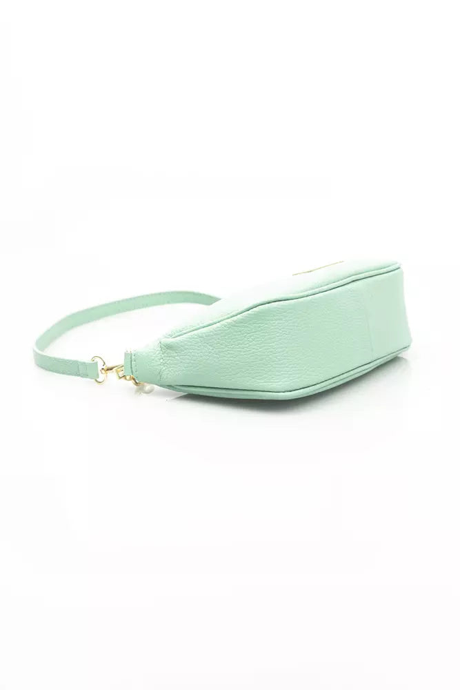 Elegant Green Leather Shoulder Bag with Golden Details