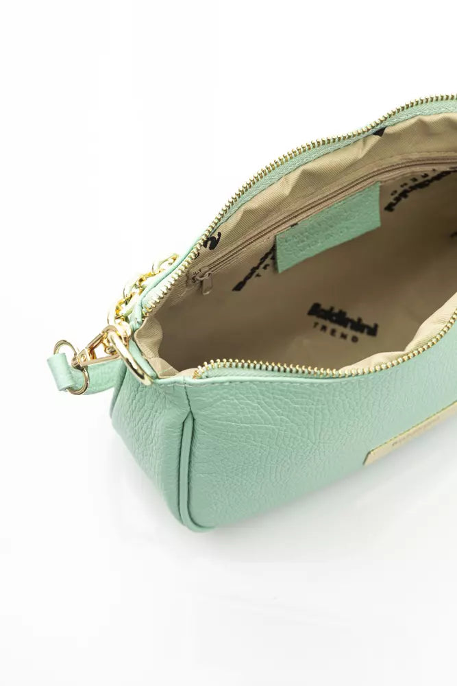 Elegant Green Leather Shoulder Bag with Golden Details