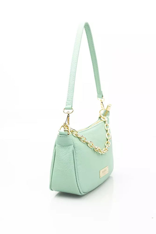 Elegant Green Leather Shoulder Bag with Golden Details