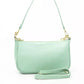 Elegant Green Leather Shoulder Bag with Golden Details