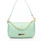 Elegant Green Leather Shoulder Bag with Golden Details