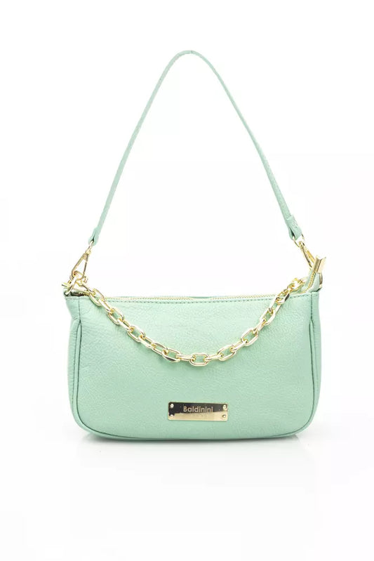 Elegant Green Leather Shoulder Bag with Golden Details