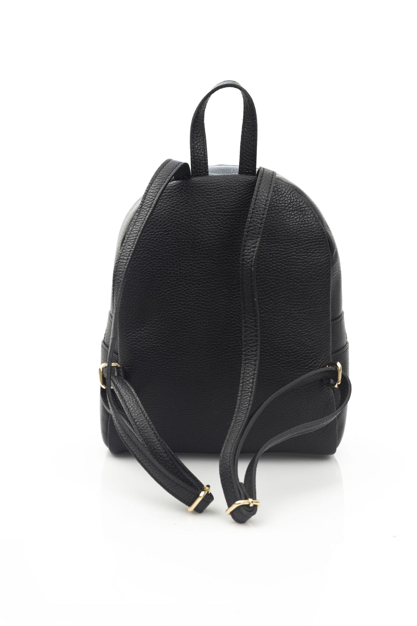 Elegant Black Leather Backpack with Golden Accents